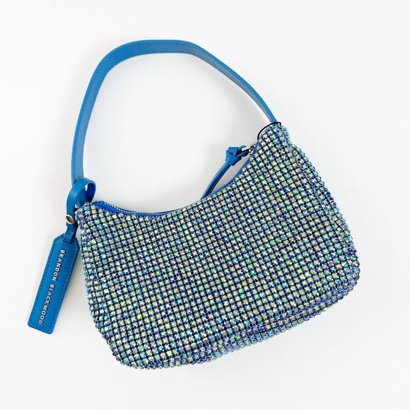 BRANDON BLACKWOOD Syl Blue Crystal Metallic Bag Top Handle Light Sapphire - Picture 2 of 12